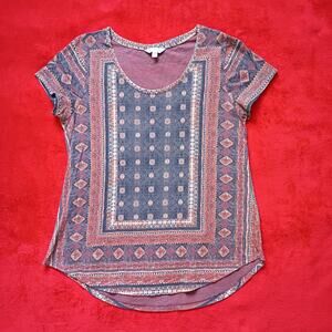 Lucky Brand Bandana Print Tee Shirt Blouse Womens L Romantic Boho Western Hippie